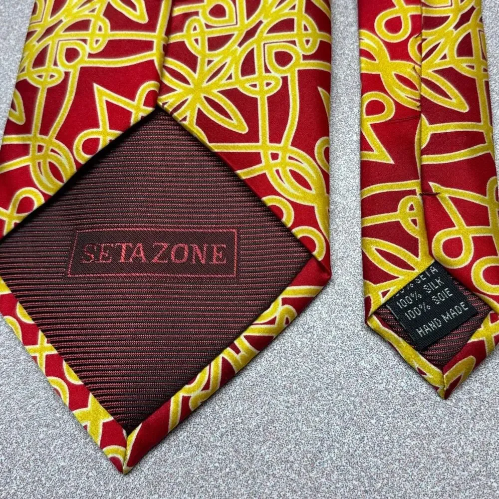 SetaZone Red Yellow Abstract 100% Silk Tie